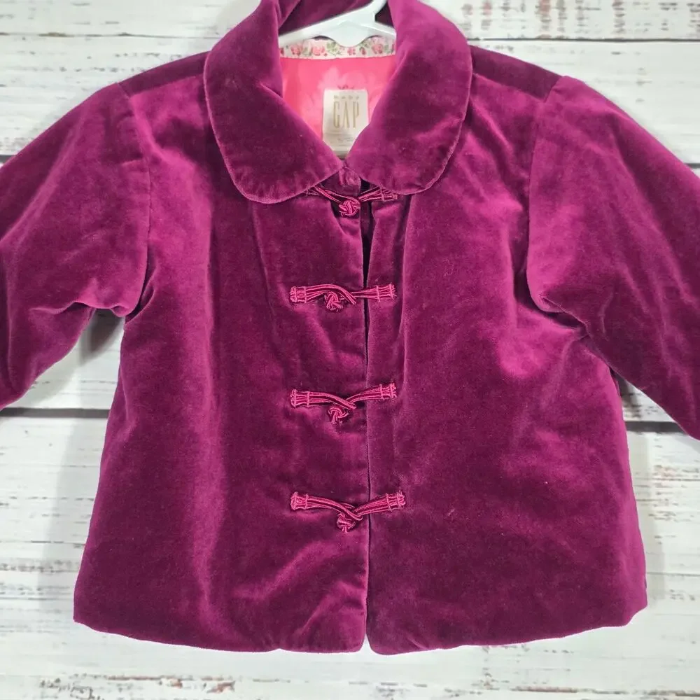 VTG Baby Gap 3-12 Months Purple Velour Mandarin Toggle Jacket